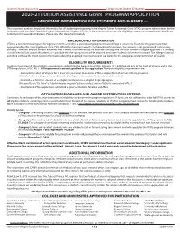 2020-21 Tuition Assistance Grant Program Application — Important Information for Students and Parents —