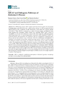 ABCA7 and Pathogenic Pathways of Alzheimer's Disease