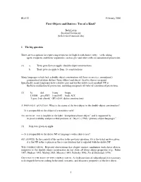 First Objects and Datives: Two of a Kind?