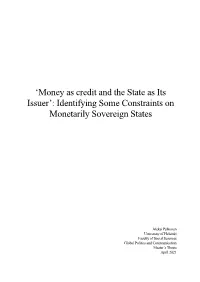 Money As Credit and the State As Its Issuer’: Identifying Some Constraints on Monetarily Sovereign States