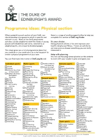 Programme Ideas: Physical Section
