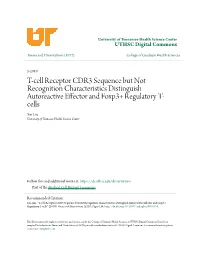 T-Cell Receptor CDR3 Sequence but Not Recognition Characteristics