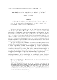 The Mathematical Infinite As a Matter of Method