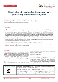 Biological Activity and Applications of Pyocyanin Produced by Pseudomonas Aeruginosa