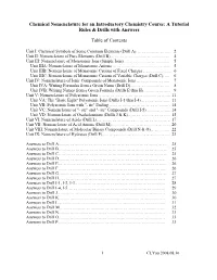 Chemical Nomenclature for an Introductory Chemistry Course: a Tutorial Rules & Drills with Answers
