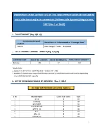 Declaration Under Section 4 (4) of the Telecommunication (Broadcasting and Cable Services) Interconnection (Addressable Systems) Regulations, 2017 (No.1 of 2017)