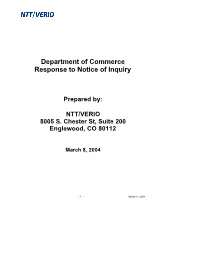 Department of Commerce Response to Notice of Inquiry