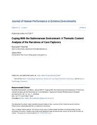 A Thematic Content Analysis of the Narratives of Cave Explorers