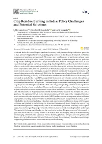 Crop Residue Burning in India: Policy Challenges and Potential Solutions