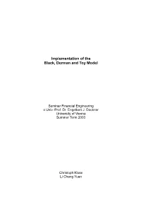 Implementation of the Black, Derman and Toy Model