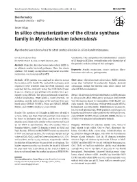 In Silico Characterization of the Citrate Synthase Family in Mycobacterium Tuberculosis