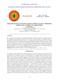(Phyllanthus Emblica Linn) on Athletes-An Analyti