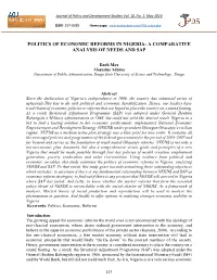 Politics of Economic Reforms in Nigeria: a Comparative Analysis of Needs and Sap