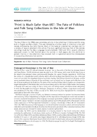 The Fate of Folklore and Folk Song Collections in the Isle of Man