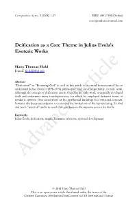 Deification As a Core Theme in Julius Evola's Esoteric Works