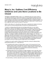 Macy's, Inc. Outlines Cost Efficiency Initiatives and Lists Store Locations to Be Closed