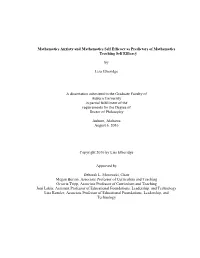 Mathematics Anxiety and Mathematics Self Efficacy As Predictors of Mathematics Teaching Self Efficacy