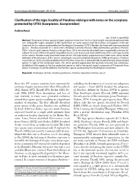 Clarification of the Type Locality of Pandinus Ulderigoi with Notes on the Scorpions Protected by CITES (Scorpiones: Scorpionidae)