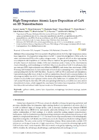 High-Temperature Atomic Layer Deposition of Gan on 1D Nanostructures