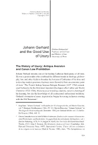 Johann Gerhard and the Good Use of Usury