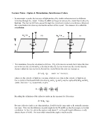 Lecture Notes - Optics 4: Retardation, Interference Colors