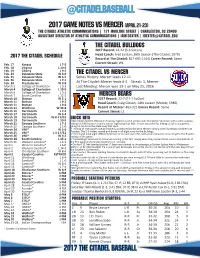 2017 Game Notes Vs Mercer (April 21-23)