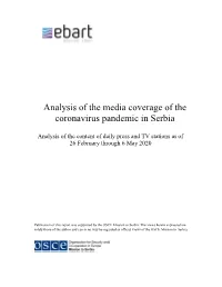 Analysis of the Media Coverage of the Coronavirus Pandemic in Serbia