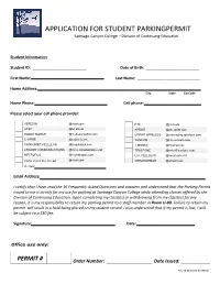 Application for Student Parking Permit