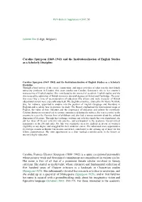 Caroline Spurgeon (1869–1942) and the Institutionalisation of English Studies As a Scholarly Discipline