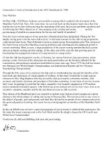 Commodore's Letter of Introduction to the MYC Handbook for 1988 Dear