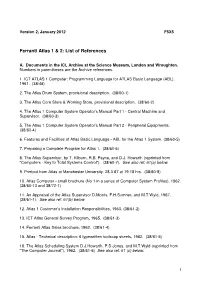 Ferranti Atlas 1 & 2: List of References