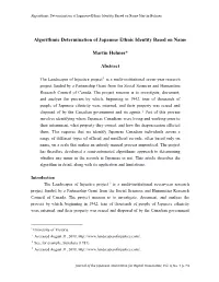 Algorithmic Determination of Japanese Ethnic Identity Based on Name Martin Holmes