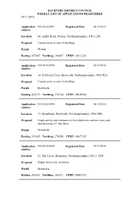 Daventry District Council Weekly List of Applications Registered 29/11/2010