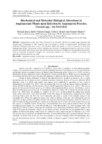 Biochemical and Molecular Biological Alterations in Angiospermic Plants Upon Infection by Angiosperm Parasite, Cuscuta Spp.: an Overview