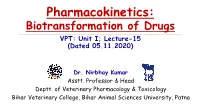 Biotransformation of Drugs …………………………………………………………………………………………………………………………………………………………………………………………………………………………………………… VPT: Unit I; Lecture-15 (Dated 05.11.2020)