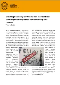 How the Neoliberal Knowledge Economy Creates Risk for Working Class Students Victoria Smith