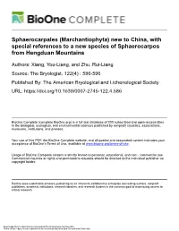 Sphaerocarpales (Marchantiophyta) New to China, with Special References to a New Species of Sphaerocarpos from Hengduan Mountains
