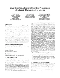 Java Generics Adoption: How New Features Are Introduced, Championed, Or Ignored