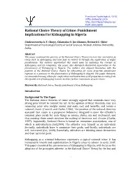 Rational Choice Theory of Crime: Punishment Implications for Kidnapping in Nigeria
