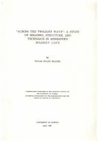 "Across the Twilight Wave" : a Study of Meaning, Structure, and Technique