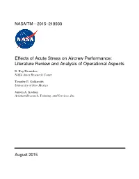 Effects of Acute Stress on Aircrew Performance: Literature Review and Analysis of Operational Aspects