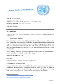 FORUM: Security Council QUESTION OF: Finding a Long-Term Solution