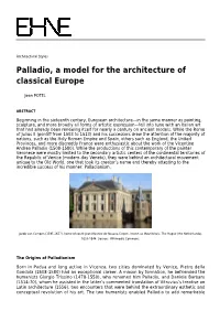 Palladio, a Model for the Architecture of Classical Europe