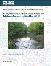 Quality of Streams in Johnson County, Kansas, and Relations to Environmental Variables, 2003–07