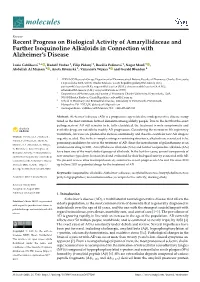 Recent Progress on Biological Activity of Amaryllidaceae and Further Isoquinoline Alkaloids in Connection with Alzheimer’S Disease