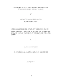 The Contribution of Ramseyer to the Development of Presbyterian Church of Ghana in Asante
