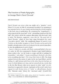 The Function of Poetic Epigraphs in George Eliot's Daniel Deronda