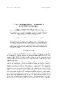 Updated Checklist of the Odonata Known from Colombia