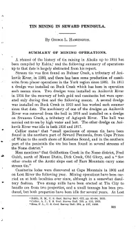 A Resume of the History of Tin Mining in Alaska up to 1914