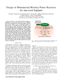 Design of Miniaturized Wireless Power Receivers for Mm-Sized Implants